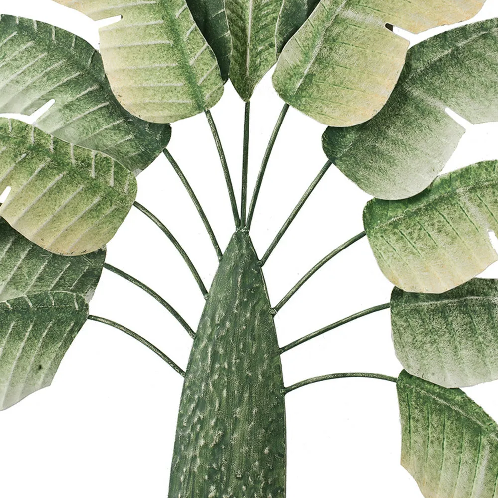 32 Inch Metal Banana Leaf 3D Wall Decoration, Green and White Tones By Casagear Home