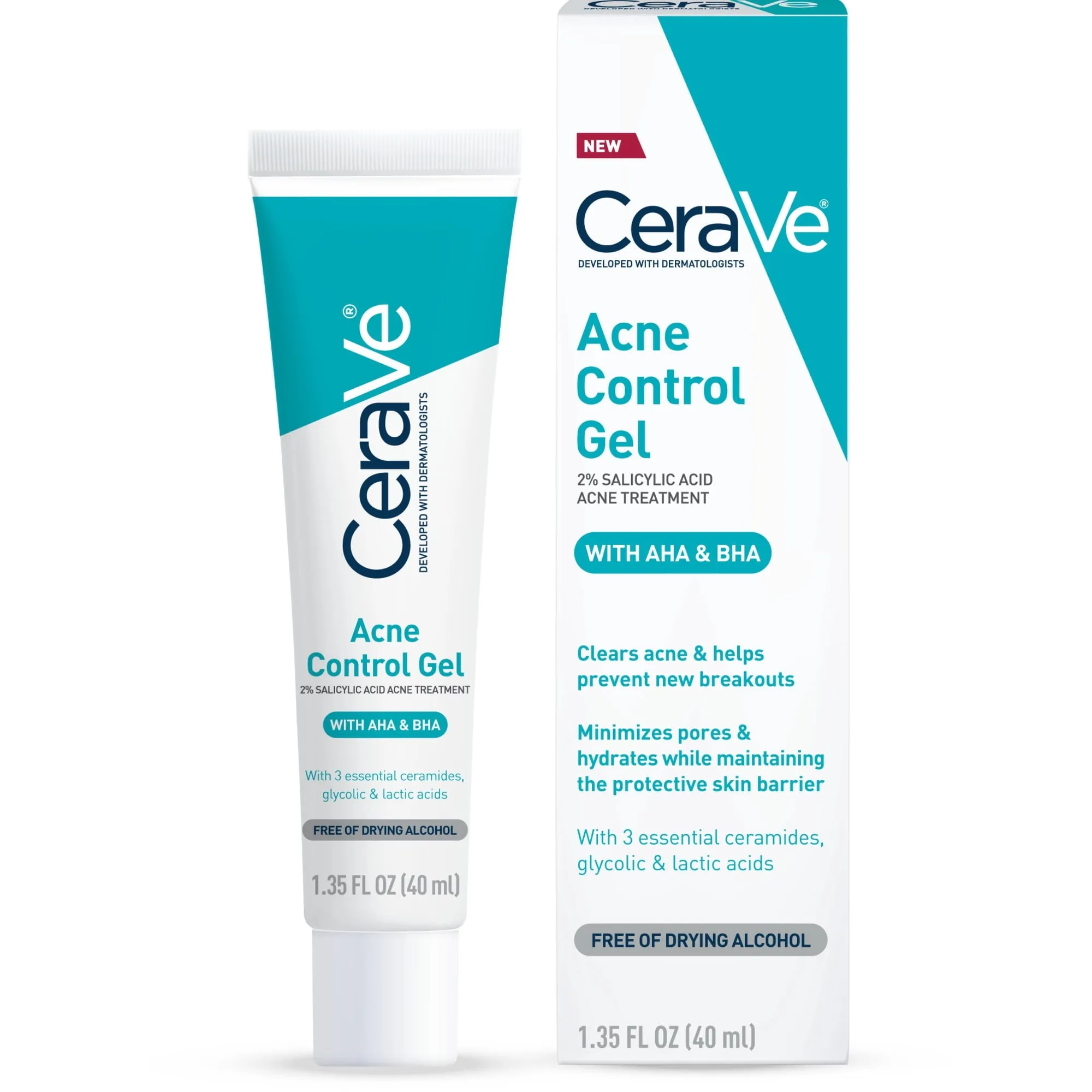 CeraVe Salicylic Acid Acne Treatment Control Gel AHA & BHA  1.35oz