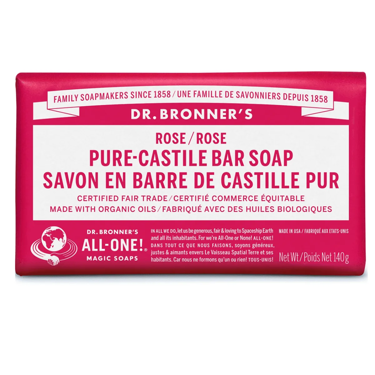 Dr. Bronner's Pure-Castile Bar Soap Rose 140g