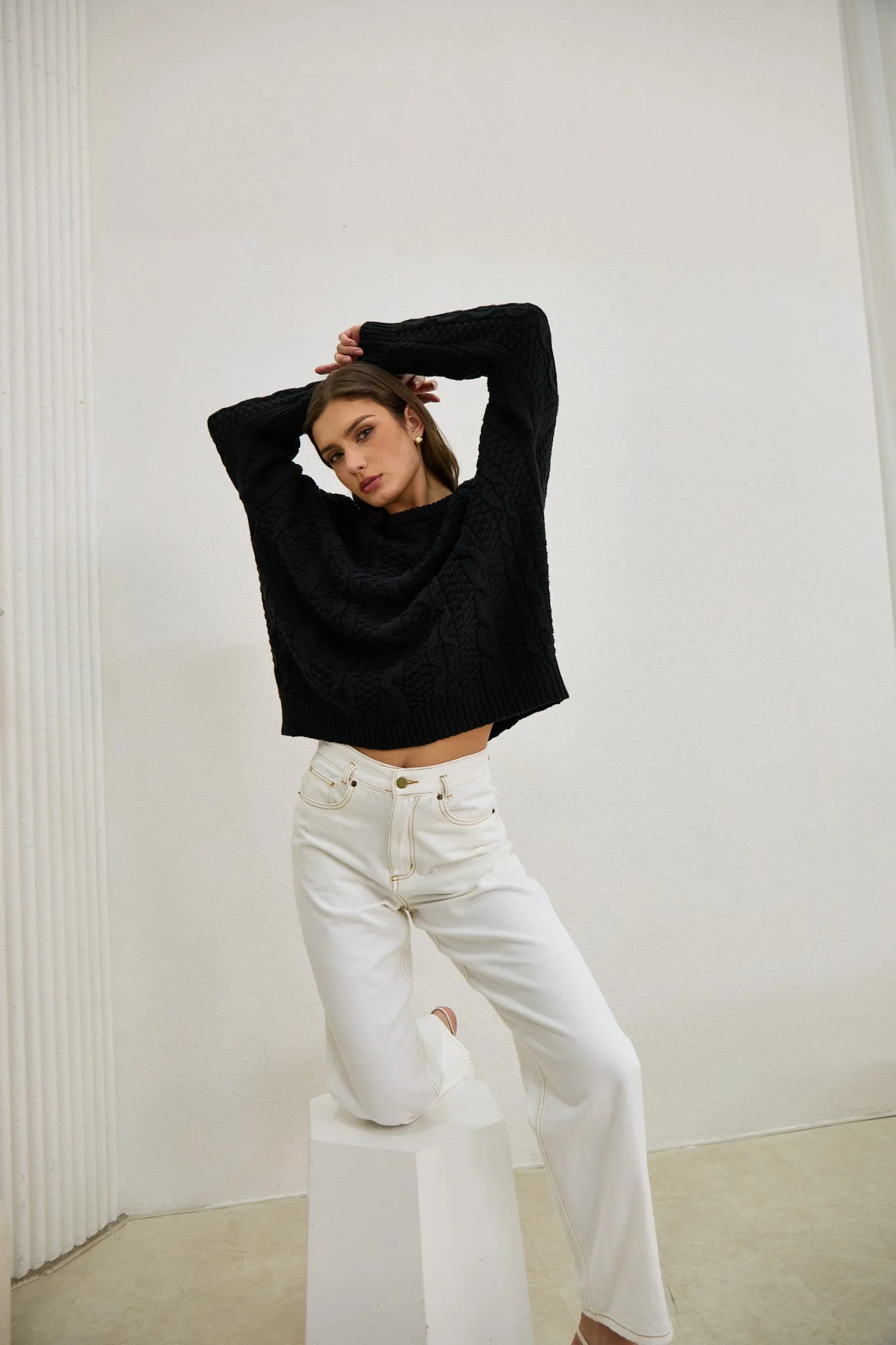 Faith Black Cable Knit Sweater