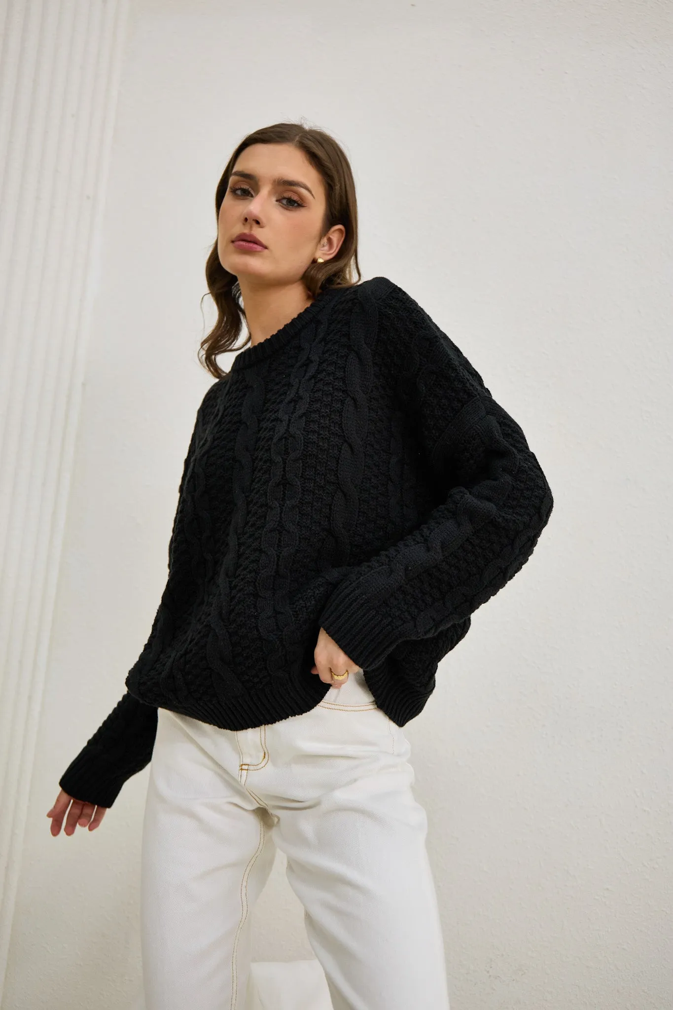 Faith Black Cable Knit Sweater