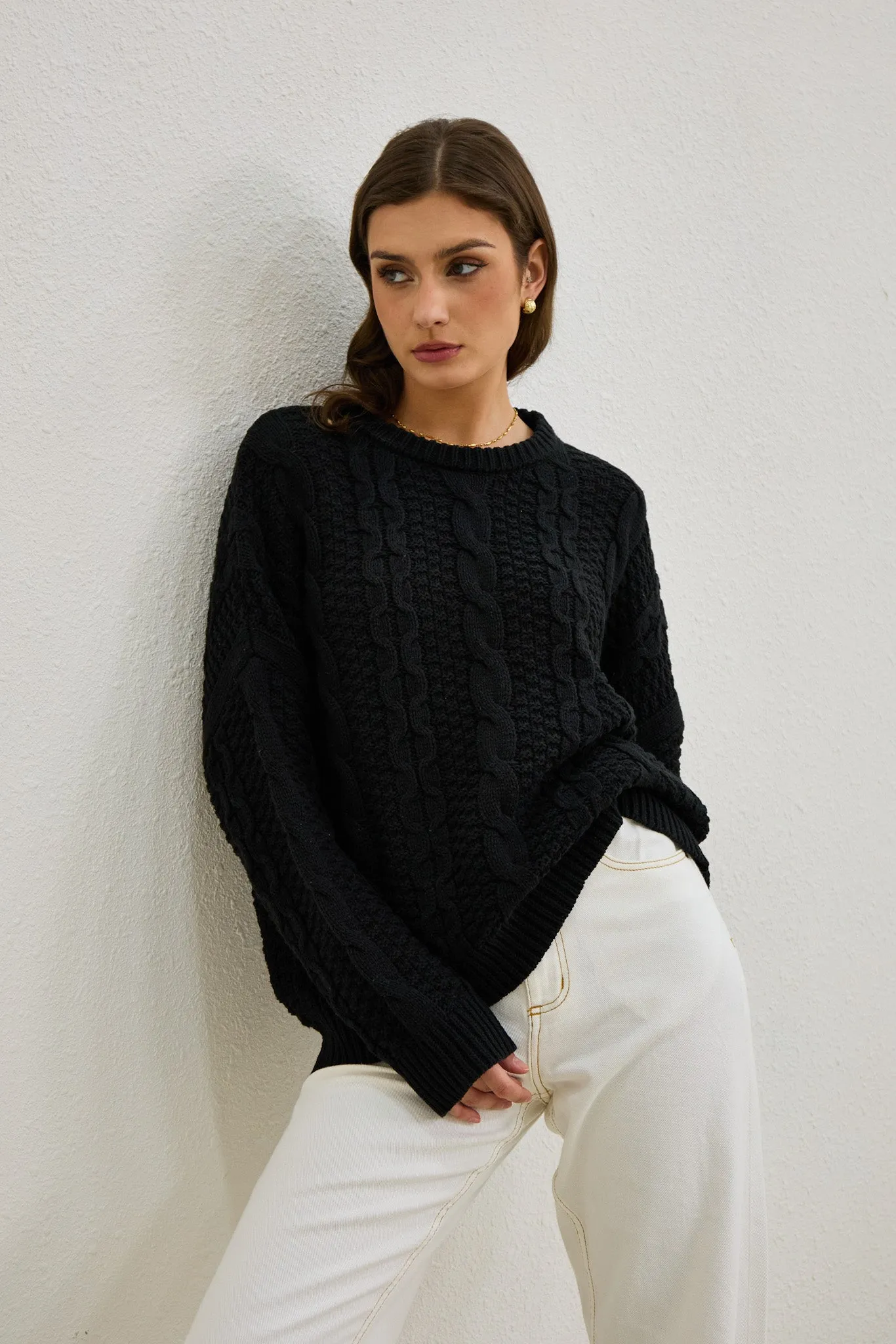 Faith Black Cable Knit Sweater