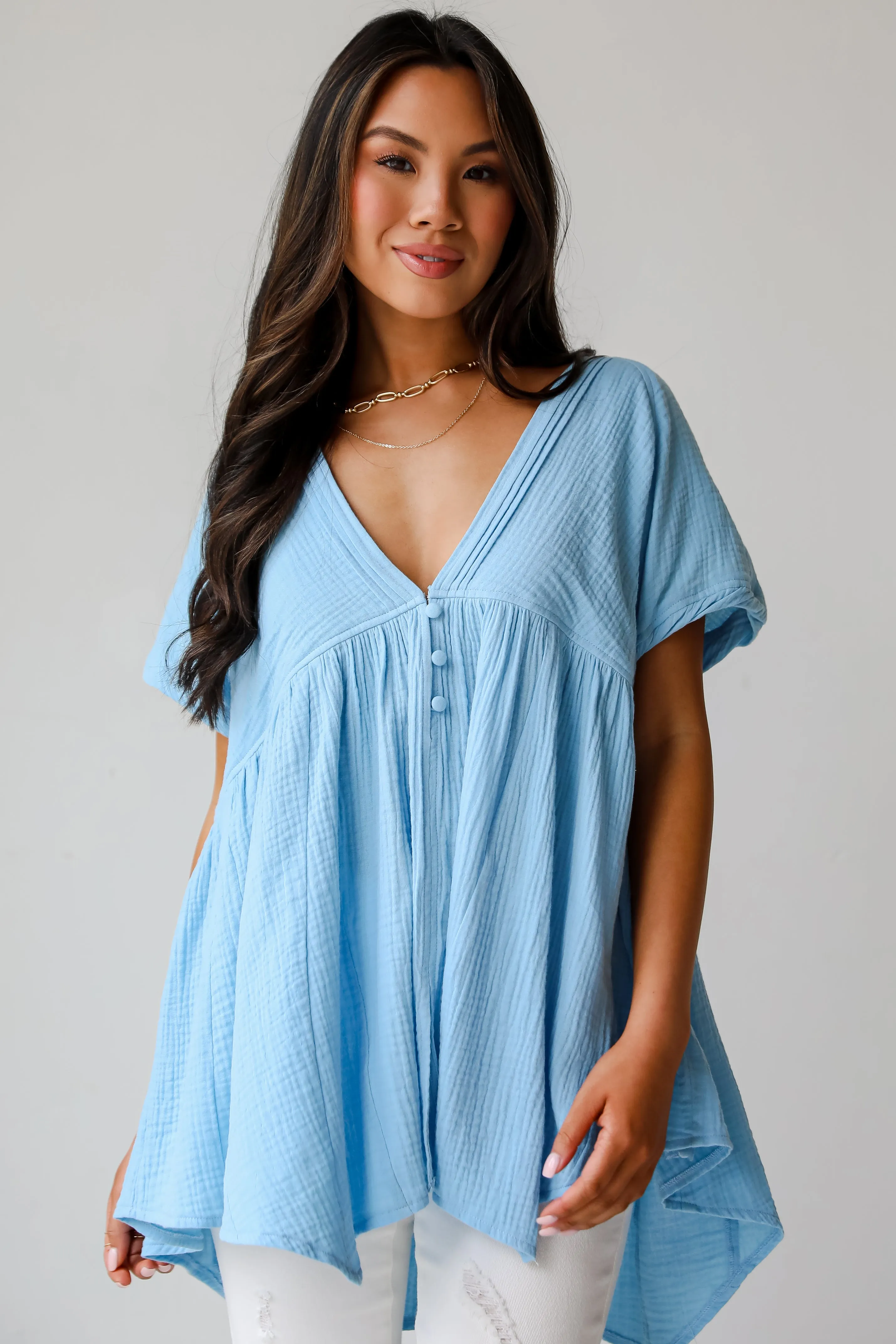 FINAL SALE - Blissful Icon Light Blue Linen Blouse