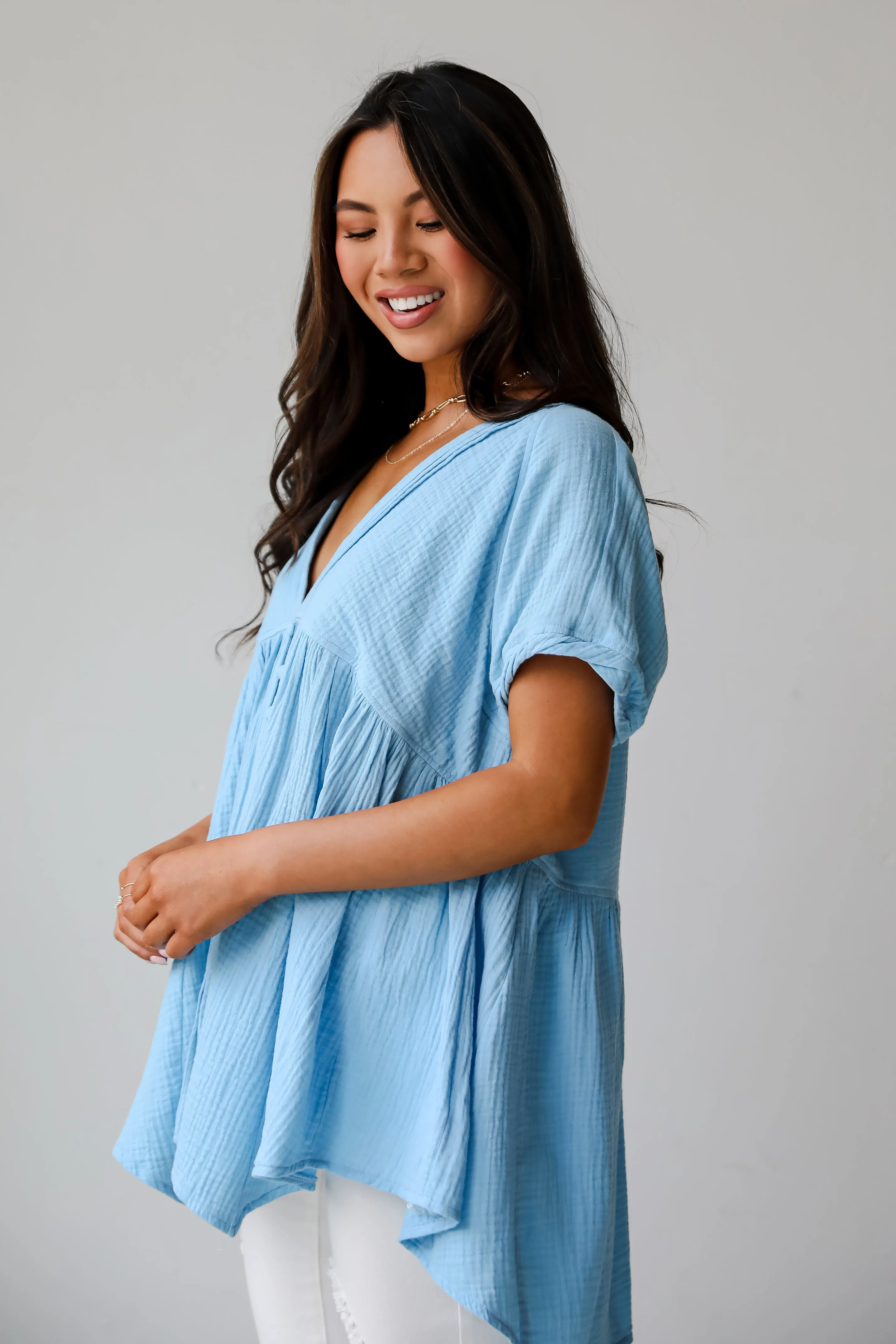 FINAL SALE - Blissful Icon Light Blue Linen Blouse