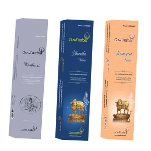 GOW DURBAR Coal-Free Natural Incense Sticks Agarbatti Combo Pack of 3 (Sandal : Devadaru : Kasthuri Fragrance)