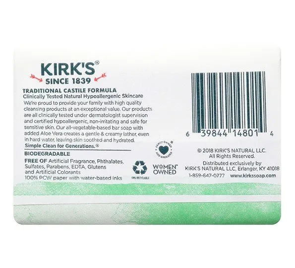 Kirk's Natural Aloe Vera Bar Soap 4 oz Bar