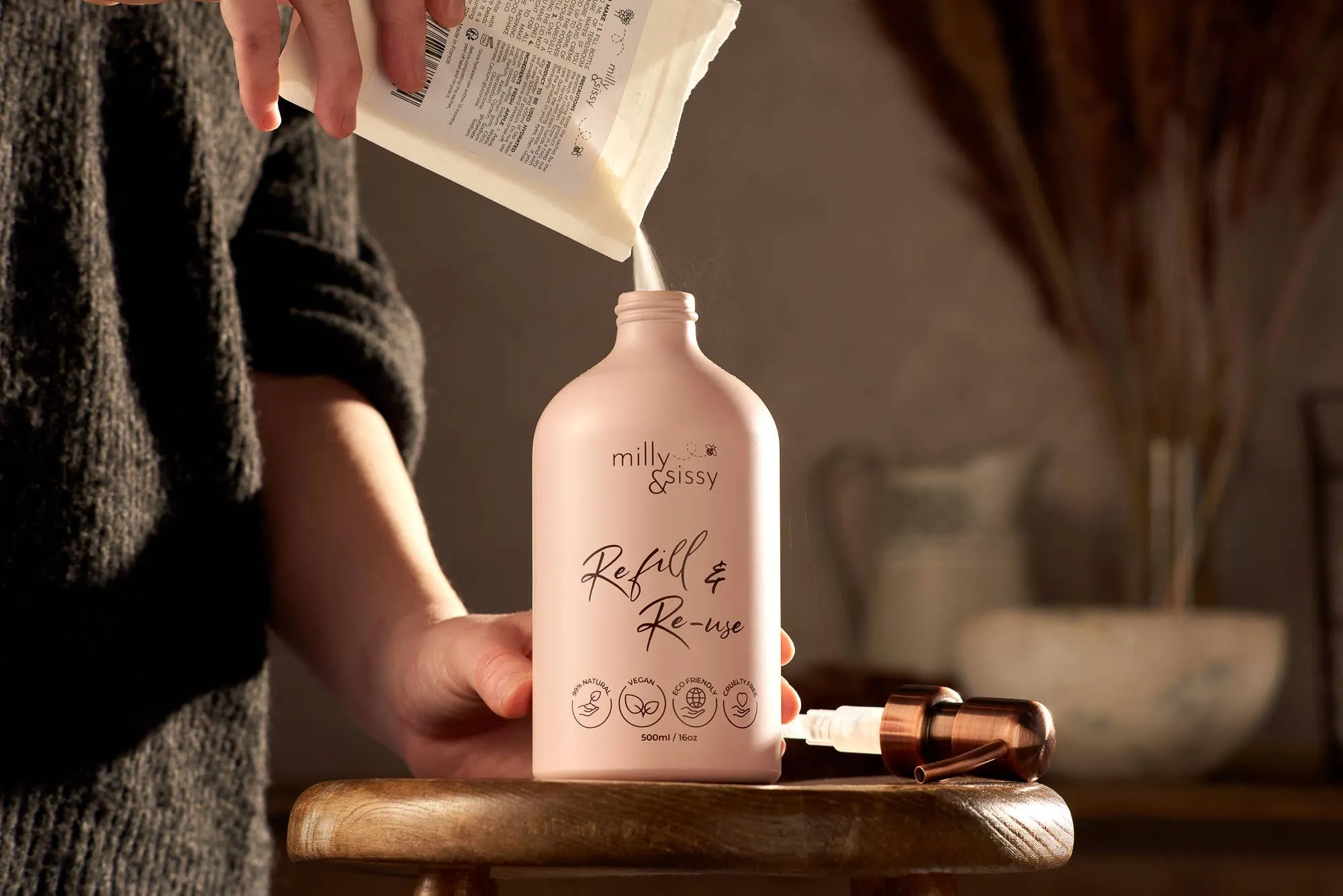 milly&sissy- Stylish Refill & Reuse for Life Aluminium Bottle & Pump