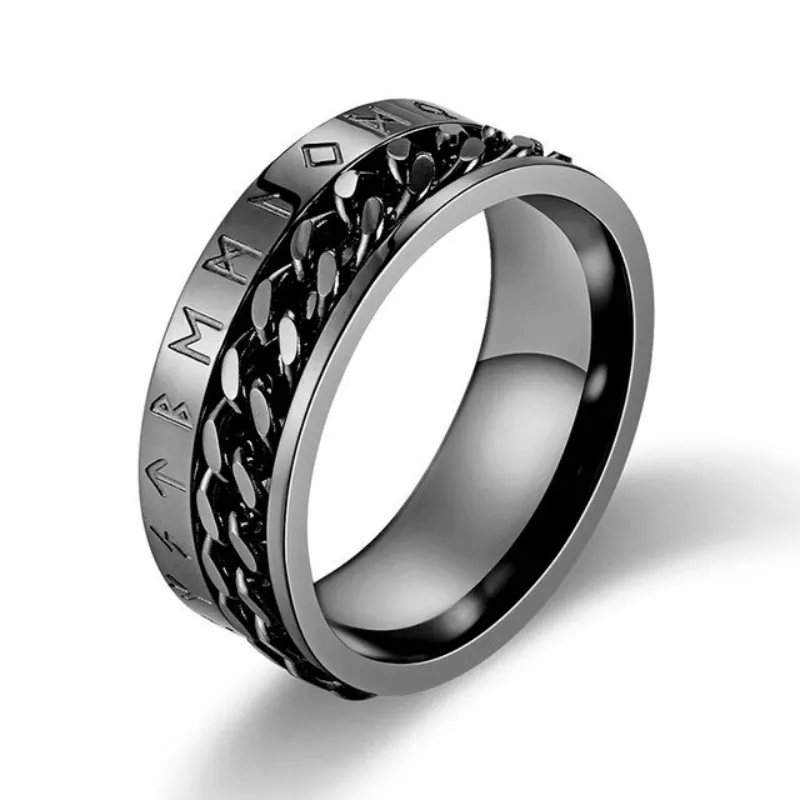 Nordic Runes & Chain Spinner Ring