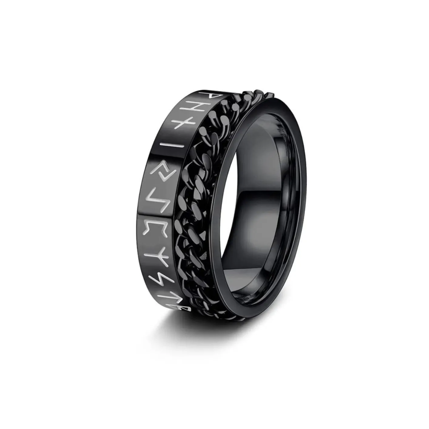 Nordic Runes & Chain Spinner Ring