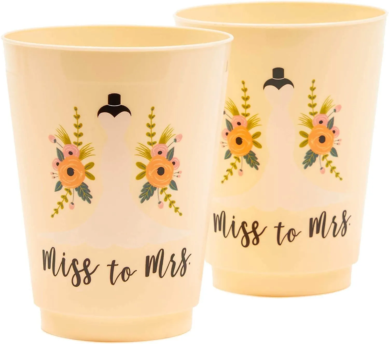 Plastic Party Cups for Bachelorette Party and Bridal Shower, Miss to Mrs. (16 Pack)