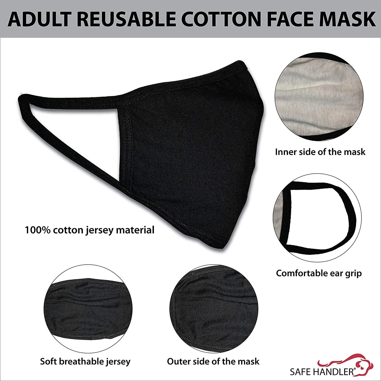 Reusable 2 Ply Cotton Face Mask, Washable Mask, Soft Breathable, Black