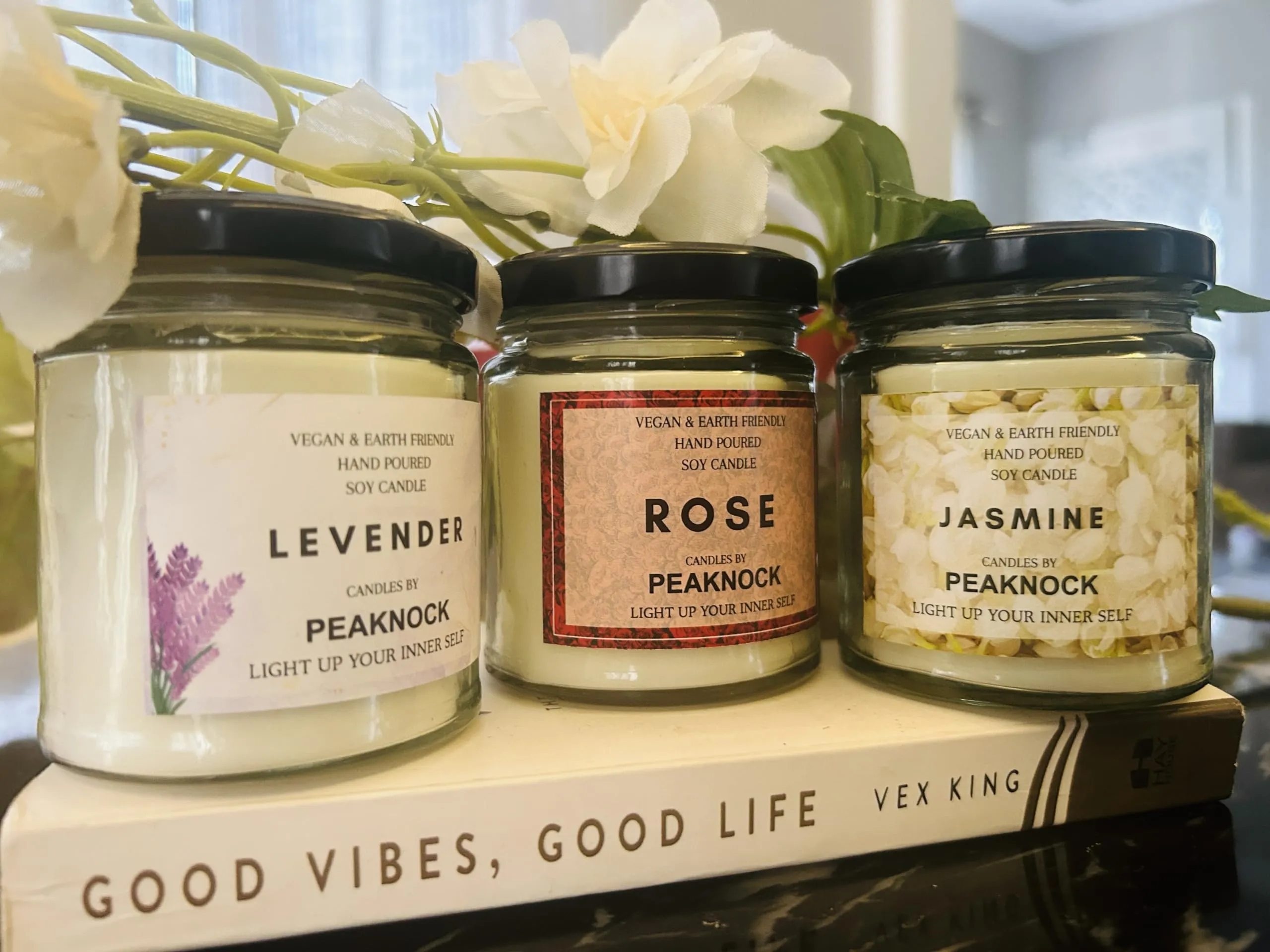 Scented Candles for Home Decor | 200ML Big Size High Fragrance Candles for Bedroom | Candles for Gifting | Combo Pack | (Rose-Levender-Jasmine)