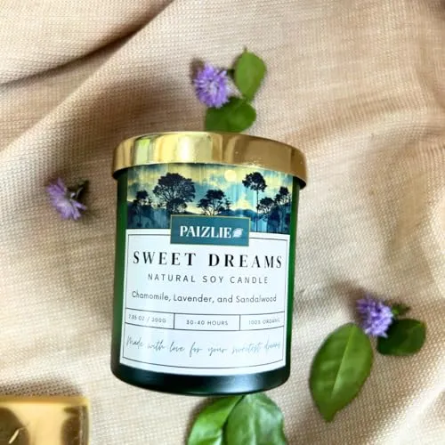 Sweet Dreams Scented Candle | Natural Soy Wax & Organic Essential Oils | Chamomile, Lavender & Sandalwood