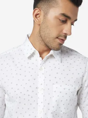 WES Casuals White Printed Slim-Fit Shirt