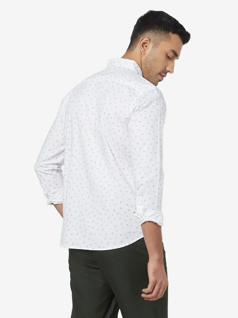 WES Casuals White Printed Slim-Fit Shirt