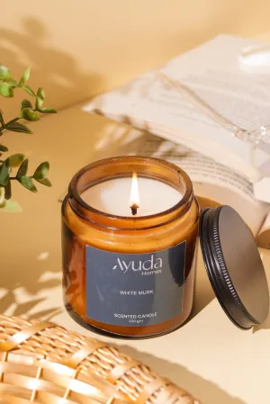 White Musk Scented Candle - Soy Wax | Amber Glass Jar